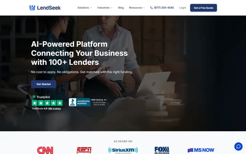 LendSeek: AI-powered lender-matching platform homepage