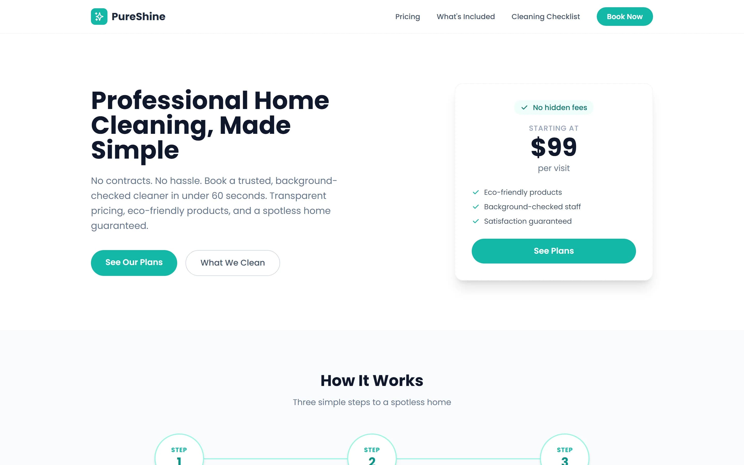 PureShine Cleaning Co. sample site homepage