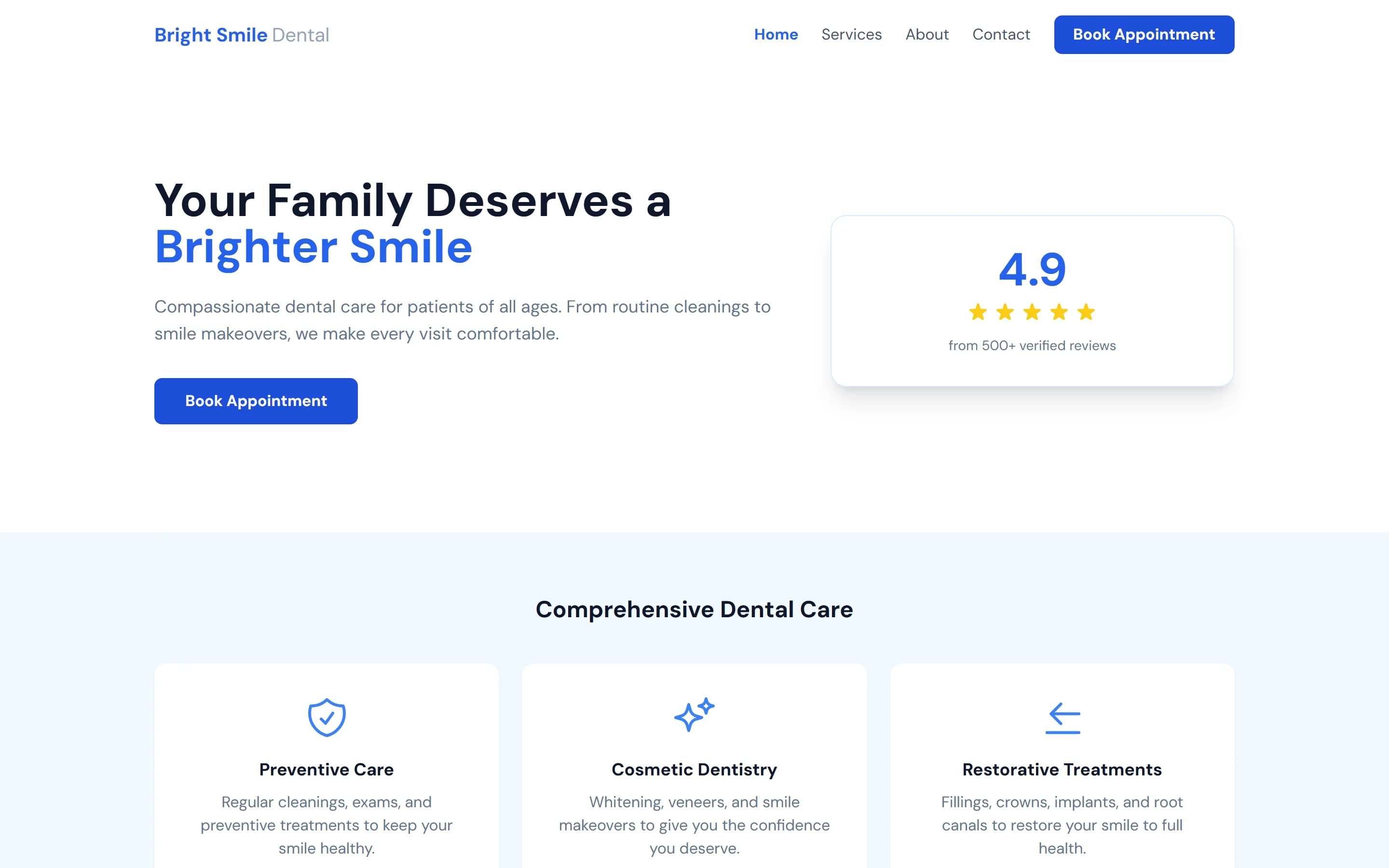 Bright Smile Dental sample site homepage