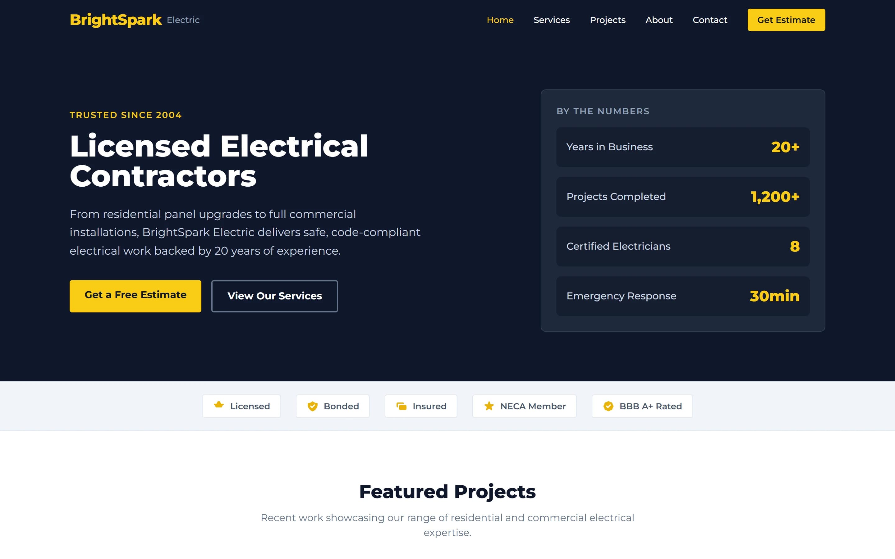 BrightSpark Electric sample site homepage