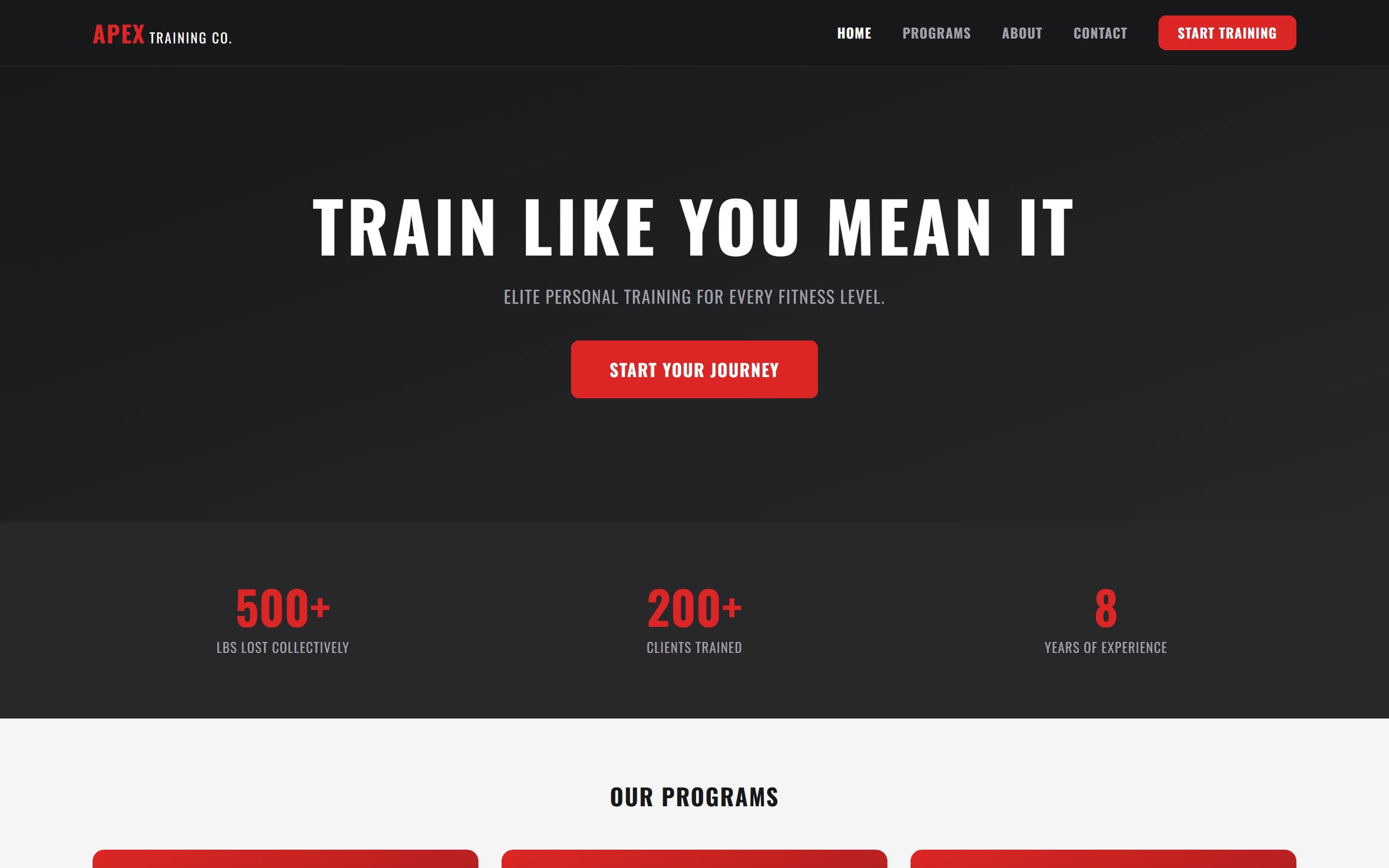 Apex Training Co. sample site homepage