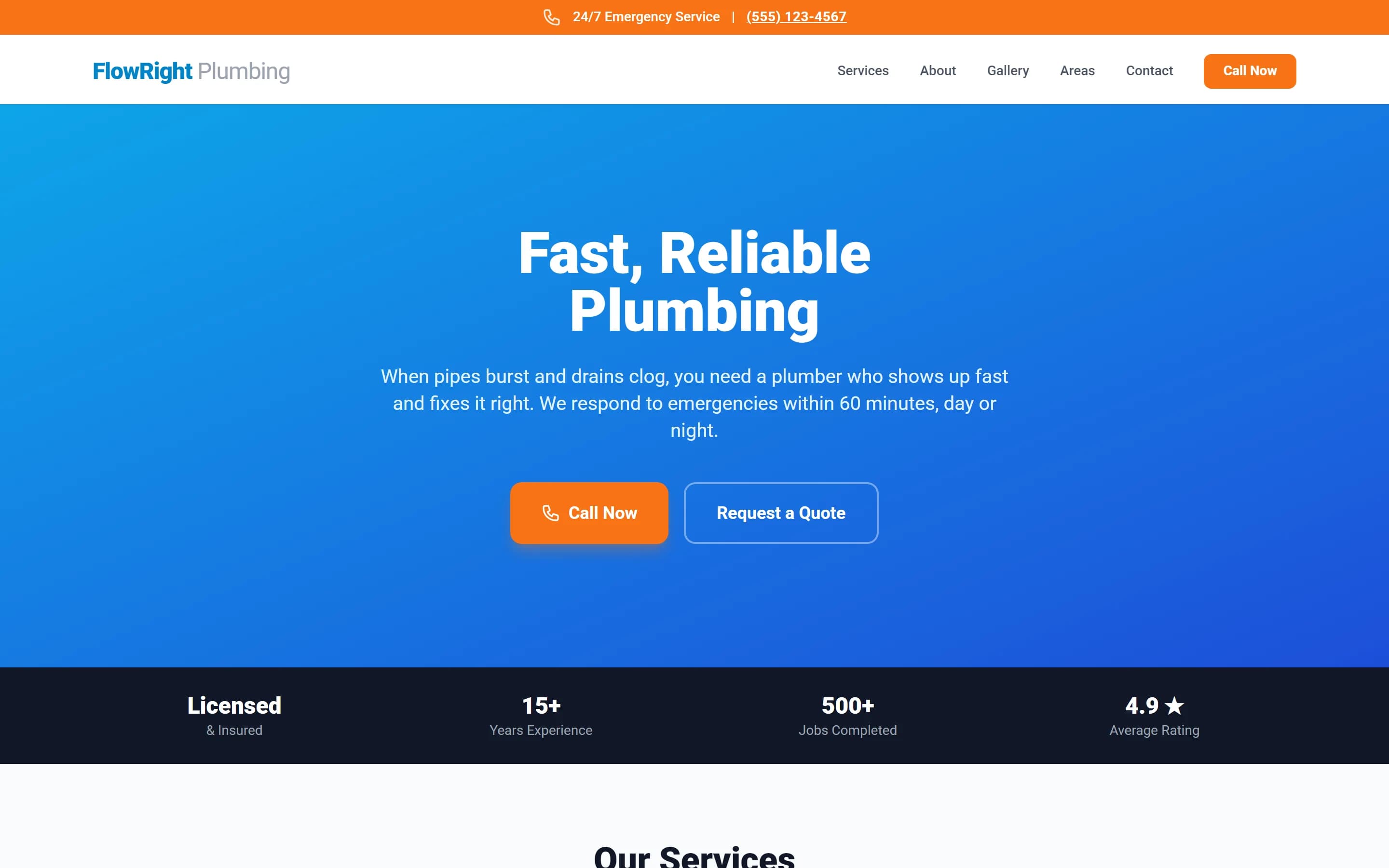 FlowRight Plumbing sample site homepage