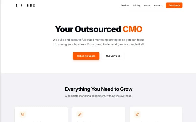 SixOne: marketing site for an outsourced CMO firm covering strategy, branding, and demand generation